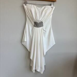 Vintage Y2K Aggie Silver Embellished White Strapless Top Ruched Size Small